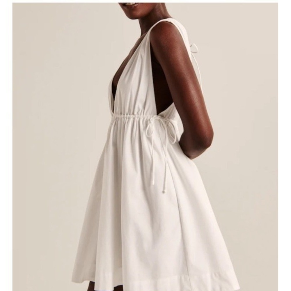 Abercrombie & Fitch Babydoll V Neck Sleeveless Mini Dress White Cotton NWT Sz M - Picture 5 of 8